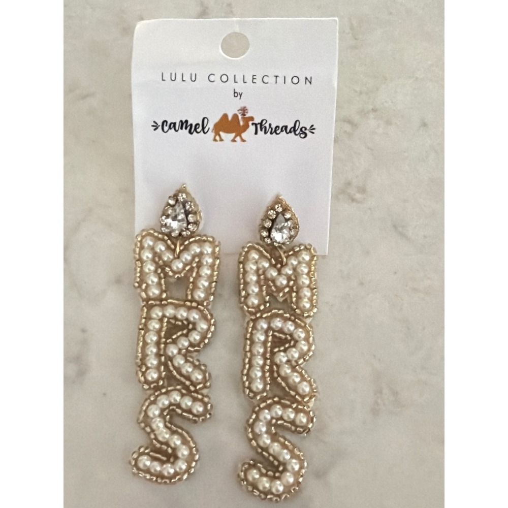 Camel Threads Lulu Collection MRS Beaded Pearl Rhinestone Drop Bridal Earrings